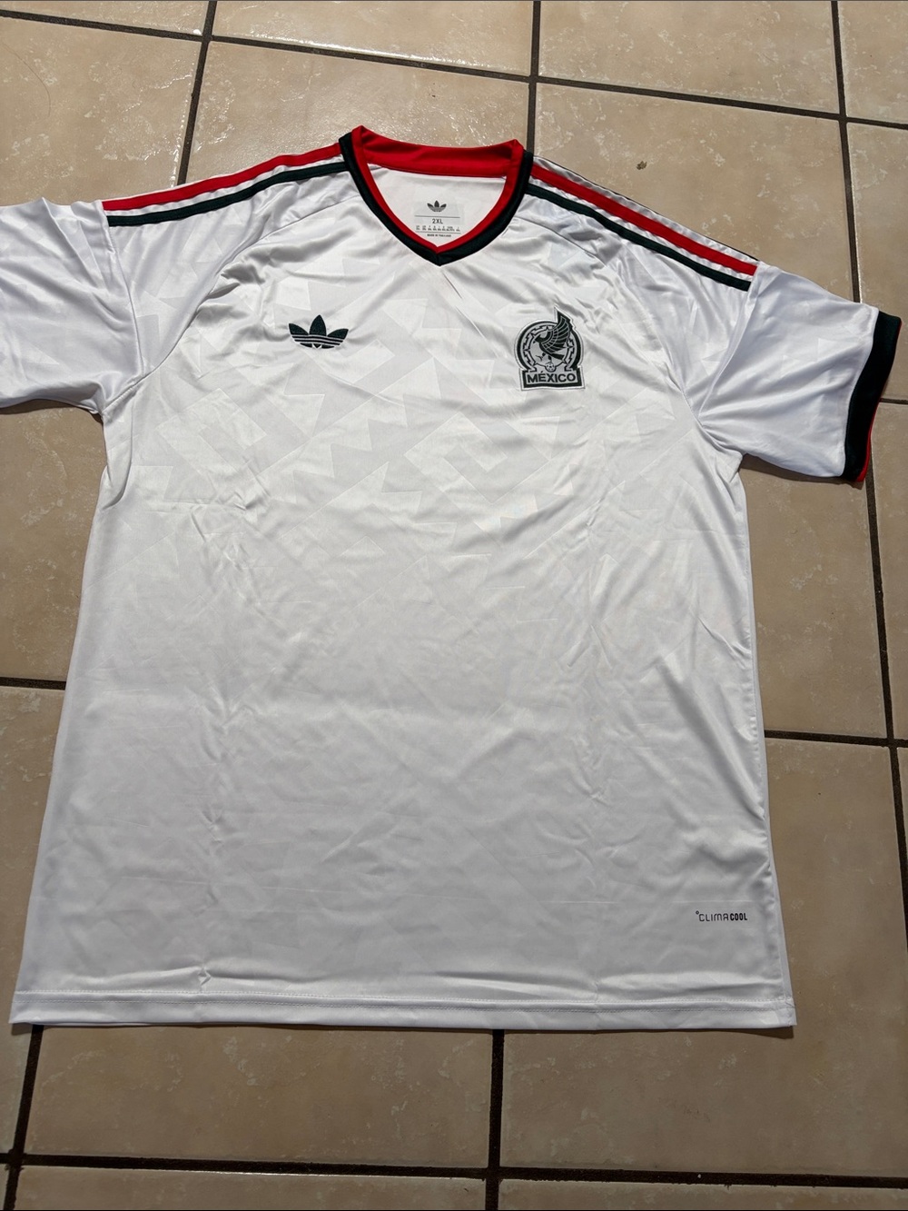 adidas White Mexico Soccer Jersey with Red and Black Trim